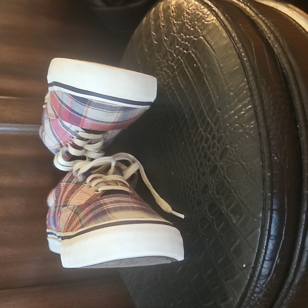 Ralph Lauren Polo Thorton III Madras Plaid Canvas Lace Up Shoes EUC, Classic - Picture 11 of 13